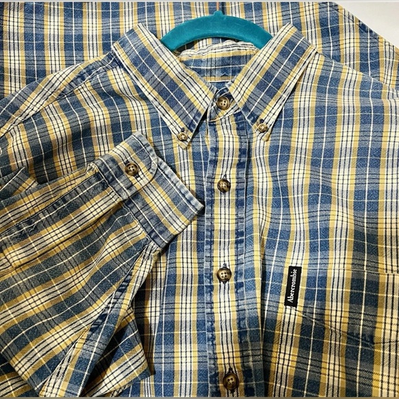 Vntg Abercrombie Fitch Reliable Outdoor Goods Cotton Plaid Blue Gold Button Down - Picture 1 of 5